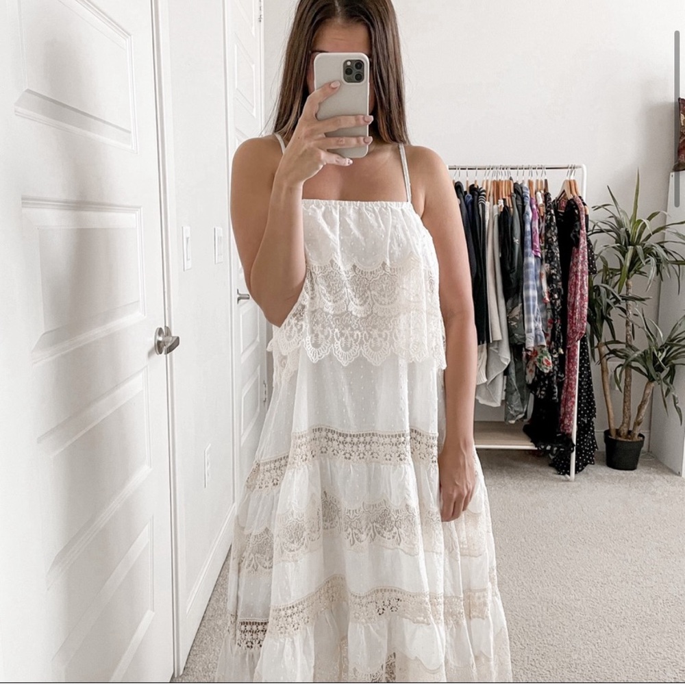 ANTHROPOLOGIE Mes Desmoiselles Crochet boho Lace Midi Dress PISTIL 38 M